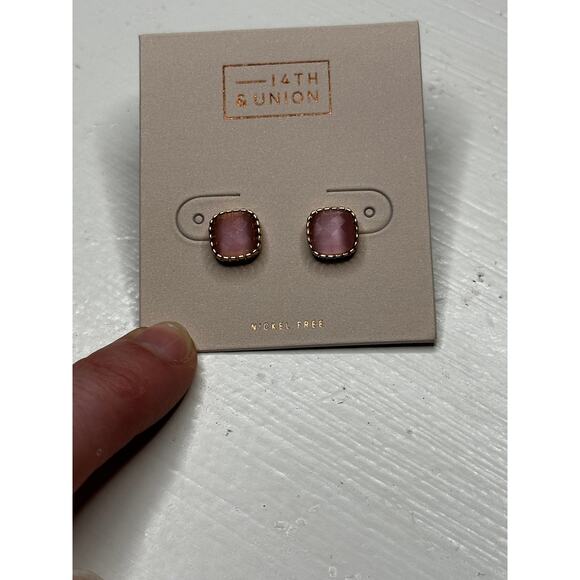 14th & Union Pink Faceted Stud Earrings Nickel Free Gold Trim - Picture 4 of 5